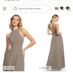 Azazie Backless Taupe Halter Dress